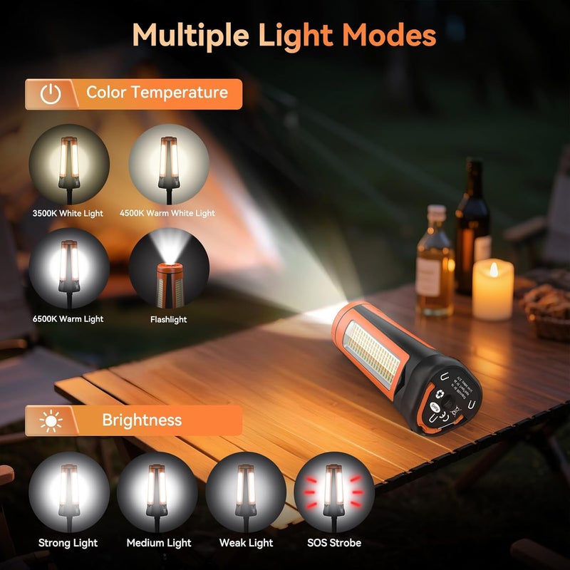 Dimgogo Rechargeable Camping Light with Stand 7ft Max Height, 15000mAh Portable Cordless LED Work Light, 5500 Lumen 6500/4500/3500K Dimmable Emergency Flashlight with Detachable Tripod, Orange - Image 4
